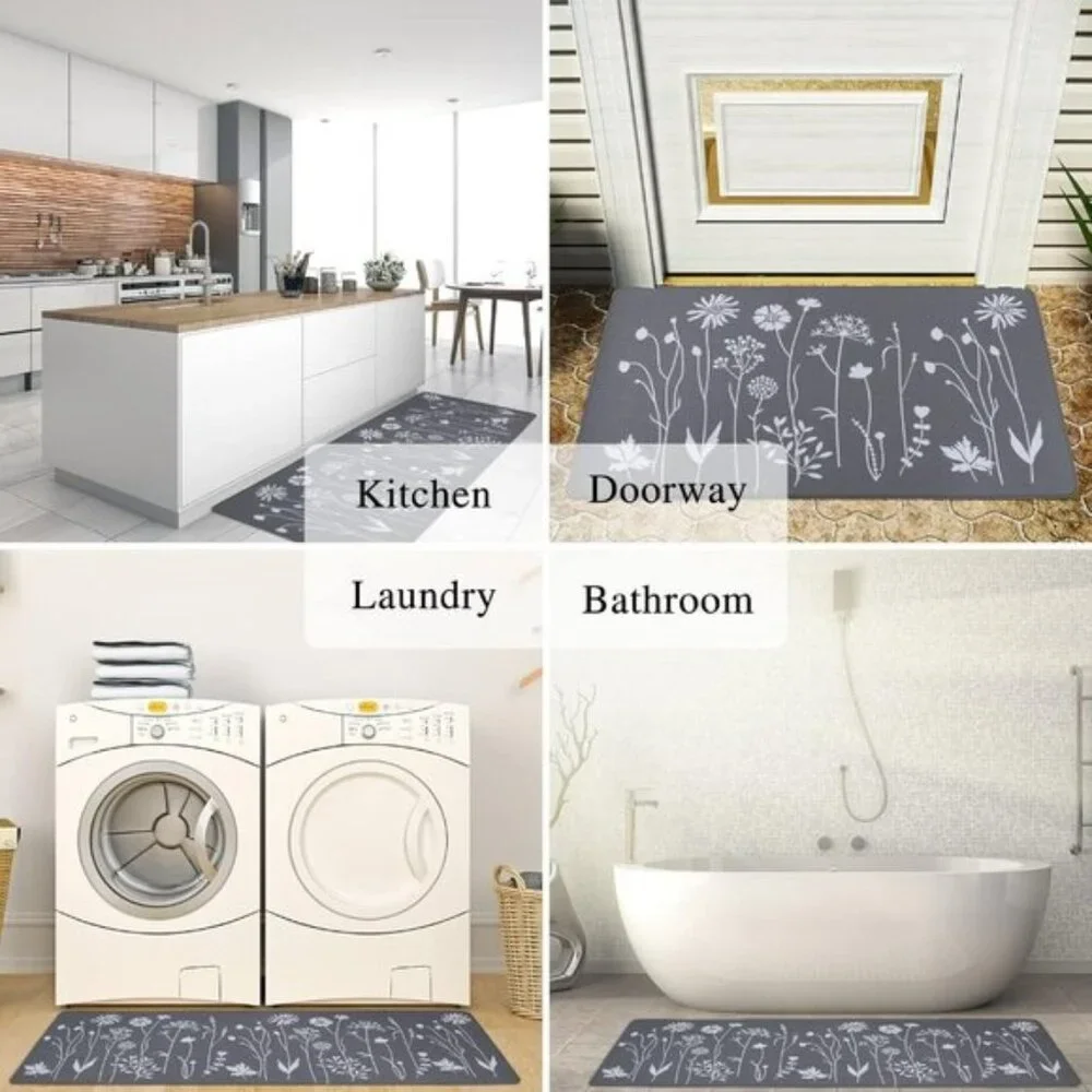 New 2-Piece Grey Kitchen Rug Set, Cushioned Anti-Fatigue, Non-Slip, Waterproof